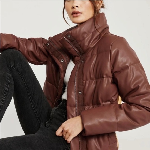 Abercrombie & Fitch Jackets & Blazers - Abercrombie & Fitch Women's Vegan Leather Mini Puffer Brown Size Small